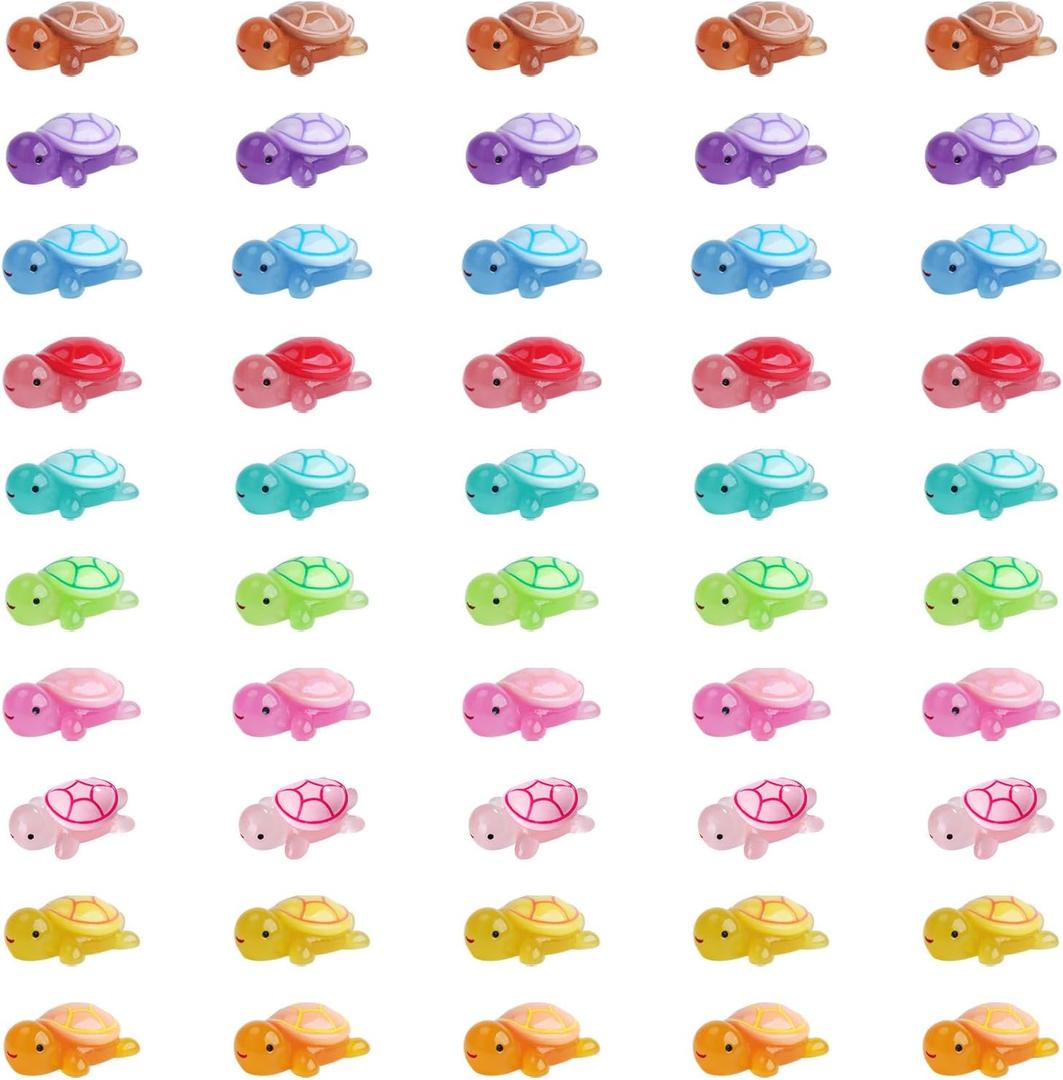 50PCS Luminous Turtle Figurines - Glow in The Dark Resin Animals with 10 Colors for Fairy Garden & Dollhouse Decor - Mini Craft Supplies Micro Landscape Ornaments