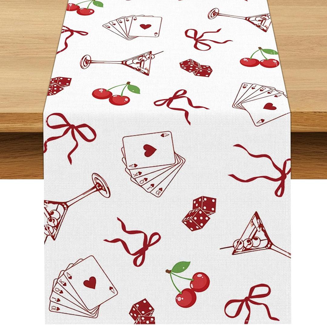 Lucky in Love Table Runner Las Vegas Casino Bachelorette Party Valentines Day Decoration Bridal Shower Home Dining Kitchen Island Decor (13" x 72")