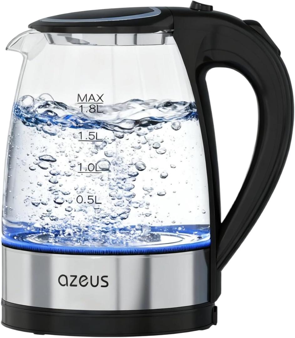 AZEUS Fast Boil Electric Water Kettle, 1.8L Large Capacity with Auto ShutOff and BoilDry Protection, BPAFree Borosilicate Glass &Stainless Steel