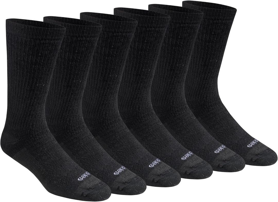 Dickies Men's Dri-Tech Moisture Control Max Full Cushion Crew Socks, (6, 12 Pairs), Solid Black (6 Pairs), Large