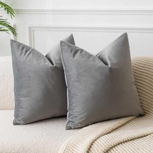 JUSPURBET Grey Throw Pillow Covers Set of 2 Decorative 26x26 Velvet Pillow Covers for Couch Sofa Bed Soft Cushion Covers Cases with Invisible Zipper for Living Room Home Decor