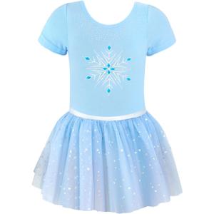 EQSJIU Unicorn Ballet Leotards with Tutu for Girls Toddlers Dance Cotton Tulle Skirts Dress (6-7 Years, Light Blue)