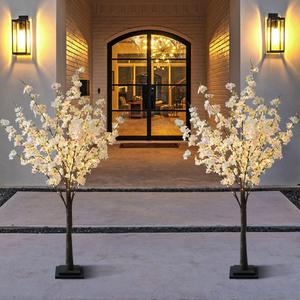 Melorca&Guilla Cherry Blossom Tree with Led Lights,2Pack 5 ft Lighted Tree, Cherry Blossom Tree Artificial Light Up Trees Decor Indoor Outdoor Shop Garden Office Home Dcor (White, 2x5FT)