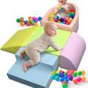 Baby Climbing Blocks, Soft Play Set for Crawling Baby 6-12 Months, Anti-Slip Particles Bottom & Velcro Connectors, High-Density Foam Gym with Soft Fabric Cover (Balls not Included) (Color)