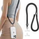 SSLOTSCASE for Phone Lanyard Crossbody with 2X TPU Clear Tabs, Adjustable Anti Theft Strap, Premium Metal Buckles, Comfortable Universal Neck Wrist Lanyard for Travel Outdoor, Black