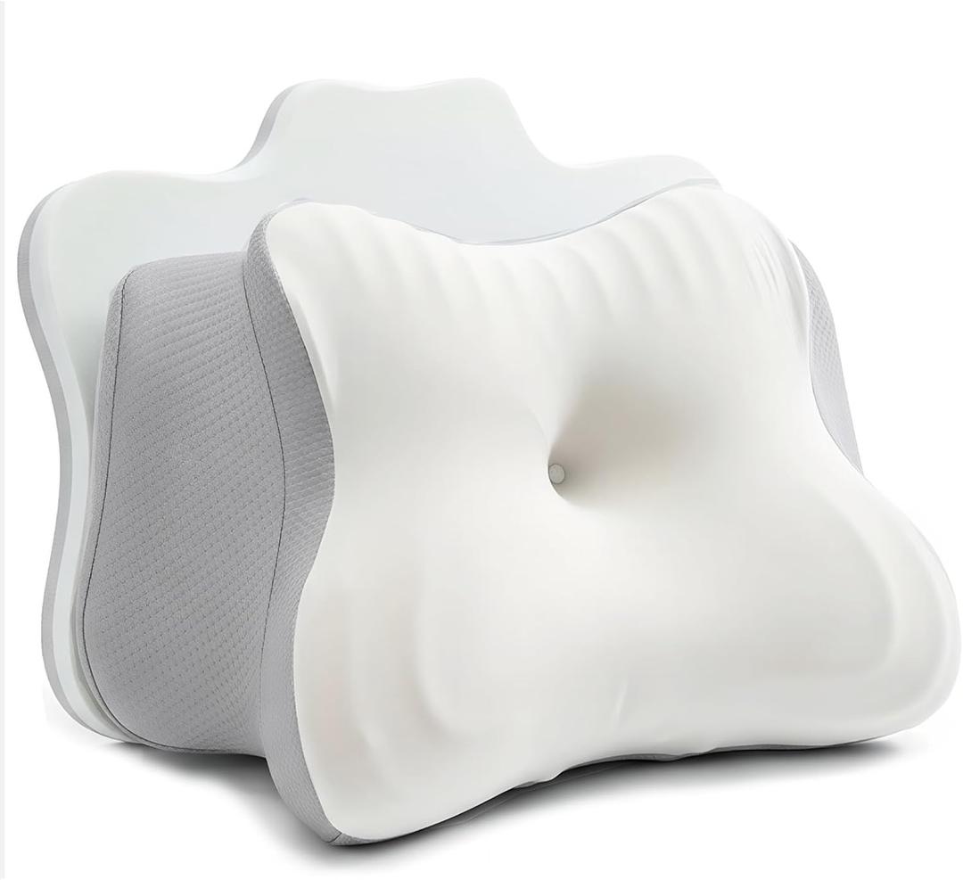 Cervical Pillow for Neck Pain & Side Sleepers Patented Ergonomic Memory Foam Pillow  Adjustable Height for Back & Side Sleeping, Anti-Snoring (Grey+White, Adjustable Height)