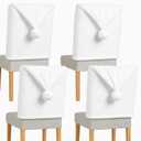 Moukeren Christmas Chair Covers Set of 4 White Faux Fur Santa Claus Hat Chair Back Covers Fluffy Shag Plush Dining Slipcovers for Xmas Holiday Indoor Kitchen Dinning Room Table Party Decoration