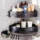 Corner Shower Caddy,Adhesive Shower Caddy,No Drilling Bathroom Organizers And Storage,Bathroom Corner Shower Shelves,Estantes Para Baos,Shower Caddy Adhesive Pad With Towel Bar Hooks2-PackBlack