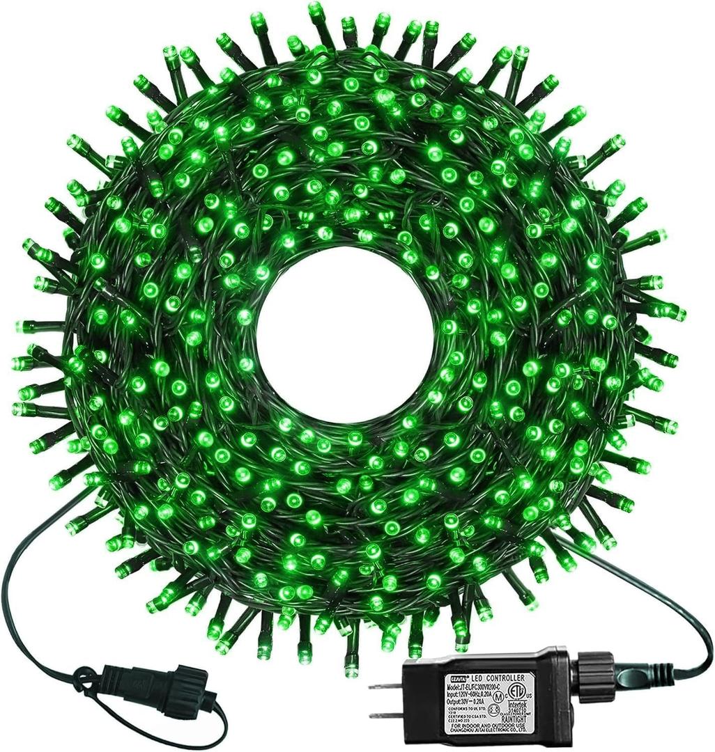 300 LED Green String Lights, 99 FT 8 Twinkle Modes Connectable Plug in Green Wire Fairy Lights, Waterproof Christmas Lights for Party Irish St Patrick's Day Decorations (Green)
