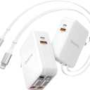2026 Updated 65W Retractable Phone Charger,1 Pack Retractable Gan Wall Charger with 2.6FT Lightening+ Type C Cables,4-in-1 Travel Essentials Brick Multiport for Mac Book Pro/Air,iPhone 17,iPad,Galaxy