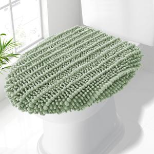 Smiry Soft Chenille Bathroom Toilet Lid Cover, Stays in Place Rubber Backing Covers, Machine Washable, 17.5x15, Fits Most Round, Elongated and Oblong Lids, Accessories Decor, Sage Green