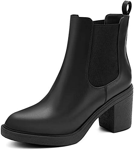 MaxMuxun Women's Chelsea Ankle Boots with Heels Slip on Round Toe Platform Heeled Booties for Women Size 10