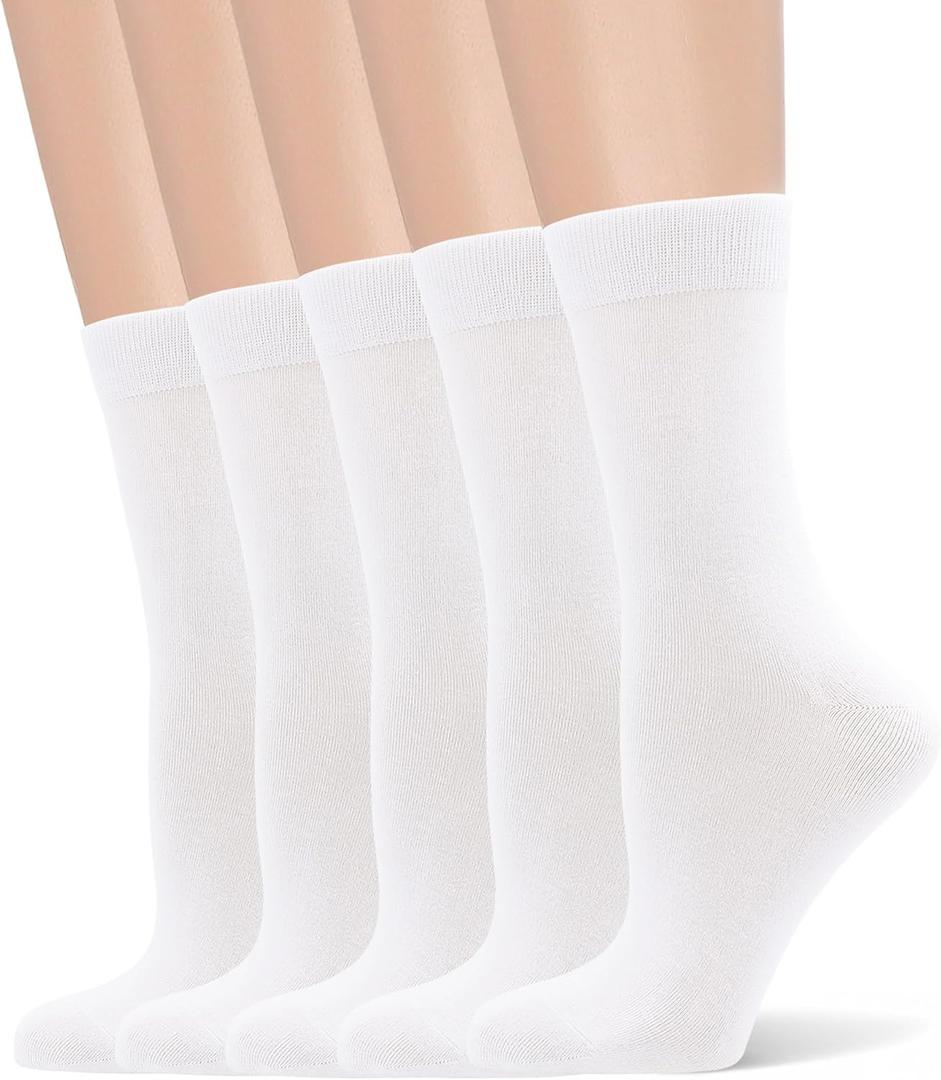 Women's Soft Thin Viscose Bamboo Crew Socks, Fit Stretchy Casual, Business, Dress Calf Sock 5 Pairs