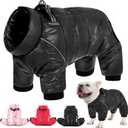 AOFITEE Dog Coat, Waterproof Dog Winter Jacket, Warm Fullbody Dogs Snowsuit, Winter Coat for Small Dogs, Zip Up Pet Puffer Jacket Fleece Vest, Outdoor Reflective Cold Weather Pet Coats, Black L