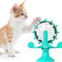 Interactive Cat Food Treats Dispenser Toy for Indoor Cats, 360 Rotating Windmill Suction Cup Toys for Small Pet, Puzzle Original Slow Dog Feeder Snack Distribution & Exercise Wheel Toy (Lake Blue)