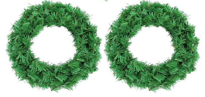 Artificial Christmas Wreath, Green Christmas Wreath，18 Inch Canadian Pine Artificial Christmas Wreath Gifts for Christmas Party Decor, Front Door Wreath, Unlit, Pack 2