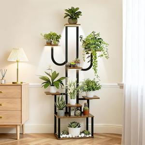 joyhalo Plant Stand Indoor with Grow Lights, 9 Tiered 65" Tall Indoor Plant Shelves for Multiple Plants, Lighted Corner Plants Stands with Adjustable Brightness & Timer for Home Decor