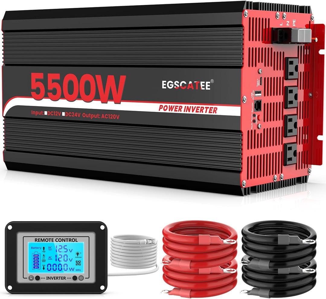 5500W Power Inverter 12V DC to 110V/120V AC Car Inverter with 4 AC Outlets,3.1A USB Port, Type-C Port, Peak Power 11000W Car Power Inverter for Vehicles, RV,Truck,Road Trip 5500W Power Inverter 12V DC to 110V/120V AC Car Inverter with 4 AC Outlets,3.1A USB Port, Type-C Port, Peak Power 11000W Car Power Inverter for Vehicles, RV,Truck,Road Trip