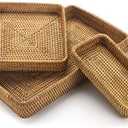 Rattan Serving Tray, Rectangular Woven Tray, Natural Wicker Decorative Serving Baskets for Organizing Tabletop Bathroom Kitchen Counter (Natural)