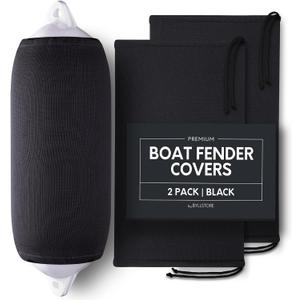 Boat Fender Covers Black & Navy Blue | 1, 2 & 4-Pack | Polyester (2-Pack, Black, 10 x 26)