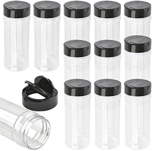 12 Pack Plastic Spice Containers, 8oz Plastic Spice Jars with Black Cap, Plastic Spice Bottles With Shaker Lids, Empty Seasoning Bottles Plastic Seasoning Containers for Spice, Herbs and Powders