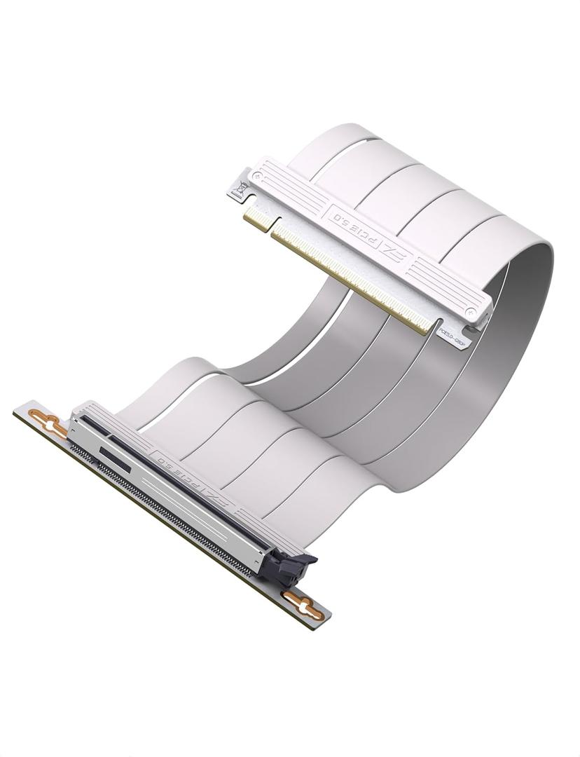 EZDIY-FAB PCIe 5.0 X16 Riser Cable,128GB/s Bandwidth, for RTX 50/40 & RX 9000/7000 GPUs, PCIe Extension Card, Backward Compatible with PCIe 4.0/3.0,Vertical GPU Mount,Right Angle-30cm,White