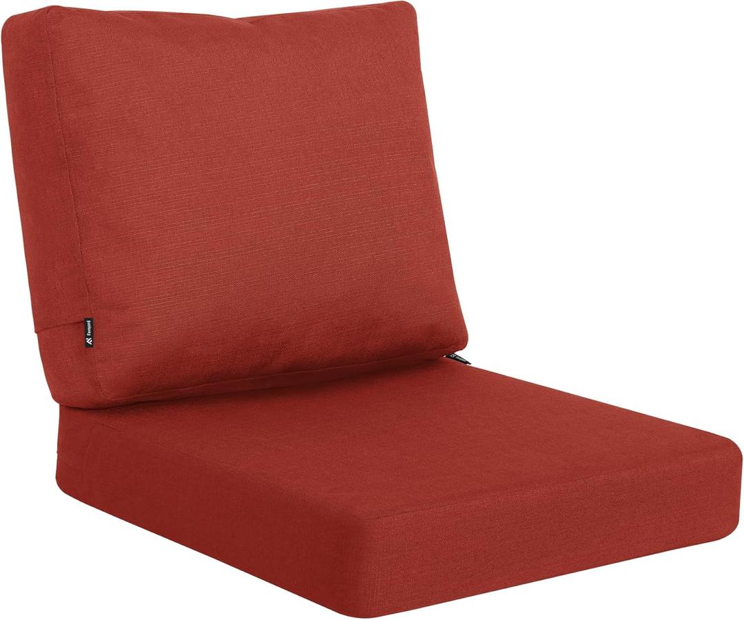 Favoyard Deep Seat Patio Cushions 24  24 inch Rainproof & Fadeness Furniture Cushion Set for Outdoor Chair Couch with Polyester-Linen Fabric & Removable Cover, Hidden Zipper and Adjustment Staps (Red)