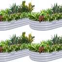 4 Pack 6x3x1FT Galvanized Raised Garden Bed Kit Oval Metal Ground Planter Box Outdoor Bottomless Planter Raised Beds for Vegetables Flowers Herbs Fruits, Gray