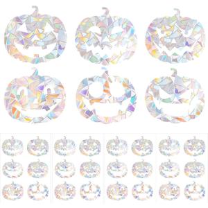 4 Pcs Pumpkin Window Sticker, Rainbow Anti Collision Window Clings Prism Window Clings Static Cling Halloween Window Decoration for Bird Strike Prevention Floral Interior Decoration
