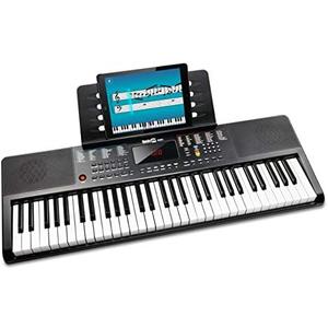 RockJam Compact 61 Key Keyboard with Sheet Music Stand, Power Supply, Piano Note Stickers & Simply Piano Lessons