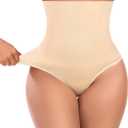 Werena Tummy Control Thong Shapewear for Women High Waisted Body Shaper Shaping Thong Girdle Novelty Hipster Panties (Beige, M)