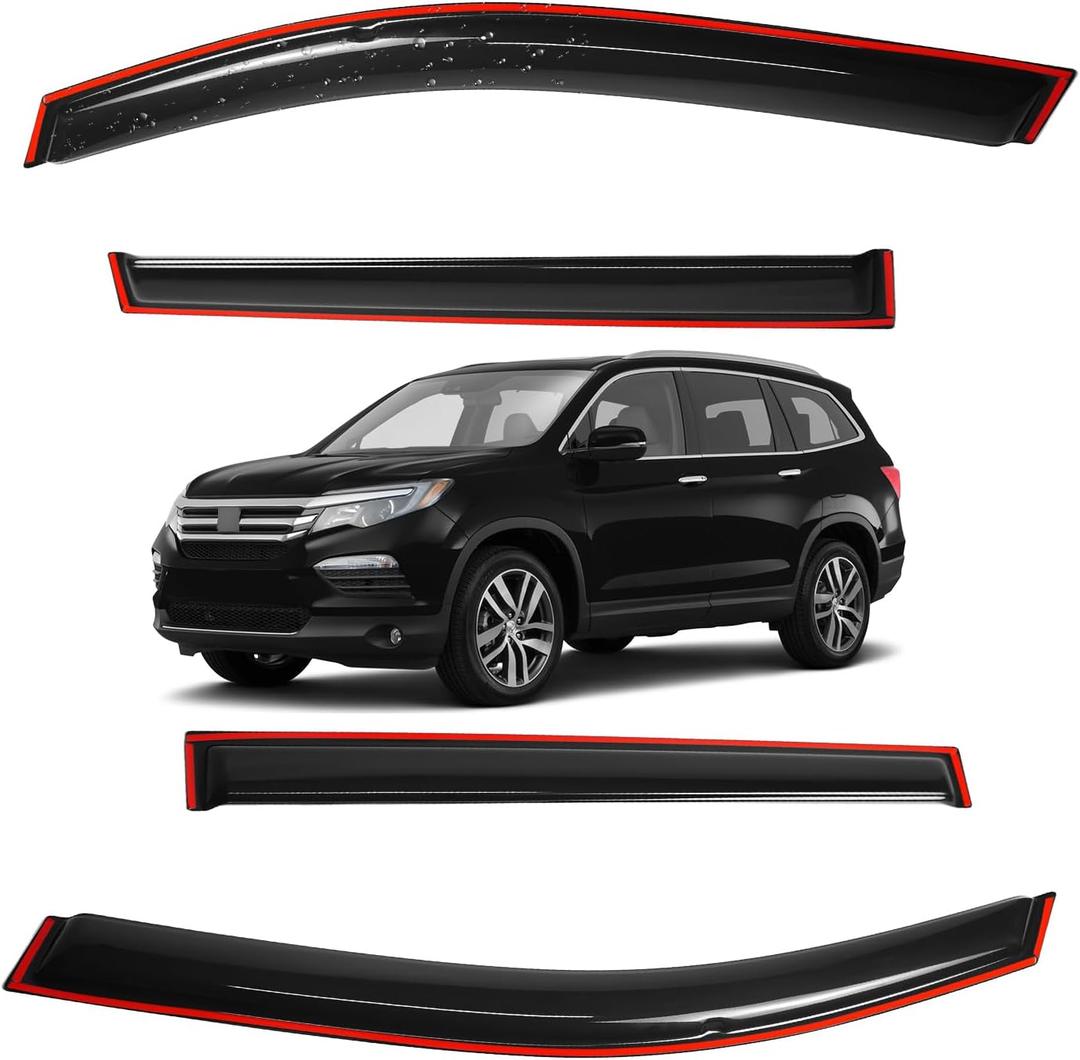 in-Channel Window Visors for Honda Pilot 4 Door SUV 2016 2017 2018 2019 2020 2021 2022 Wind Deflector Sun Rain Guard Vent Weather Shields, Smoke, 4Pcs