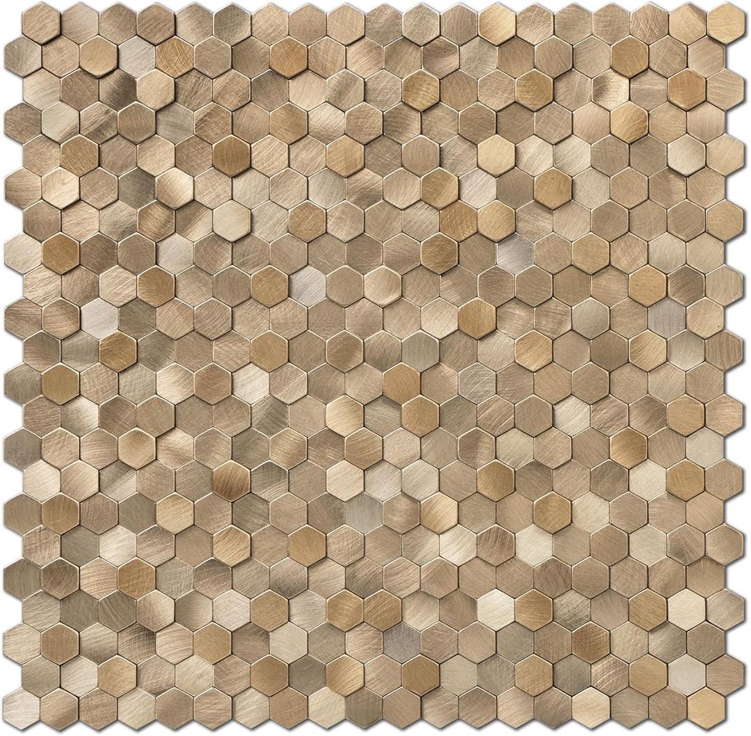 STICKGOO Peel and Stick Backsplash Tiles, Stick on Mosaic Self Adhesive Tiles, 3D Hexagon Backsplash for Kitchen Bathroom Fireplace Vanity (8PCS, Copper)