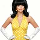 Rugelyss Short Black Wig with Bang Retro Bouffant Beehive Wigs fits 80s Costume or Halloween Party