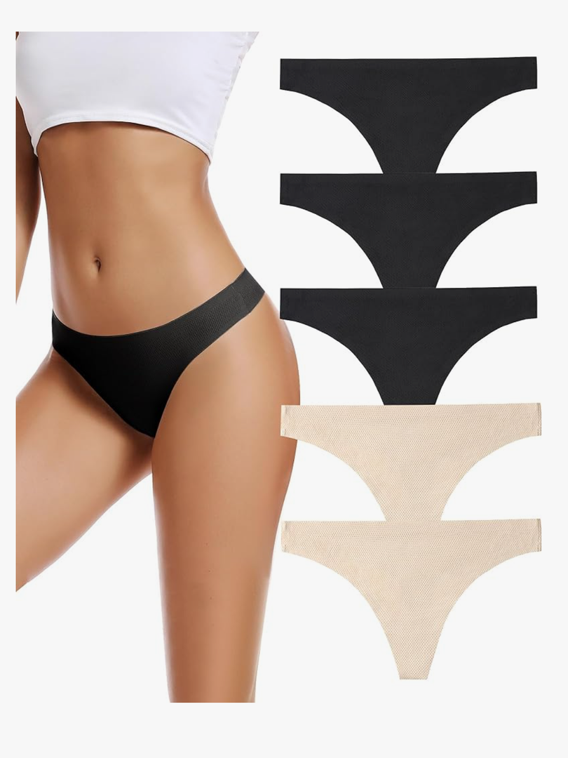 voenxe Seamless Women Underwear Thongs,No Show Ladies Thong,No Line Workout Breathable Comfortable Panties,Soft Undies, 5-Pack, Smal