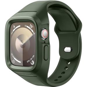 SURITCH Sport Band for Apple Watch Ultra 3/2/1 49mm & iWatch Series 9/8/7/6/5/4/SE3/SE2/SE 45mm 44mm 41mm 40mm, Soft Silicone Shockproof Rugged Protective Strap with Case for Women Men (Army Green)