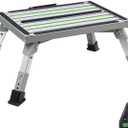 Homeon Wheels Iron RV Steps Adjustable Folding Step Stool with Non-Slip Rubber Feet, Stable Platform Supports 1000bs, Safety Strips, Handle, Easy Carry, Outdoor Camper Trailer Travel - Gray