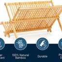 RoyalHouse Premium Natural Bamboo Dish Rack, Collapsible Dish Drainer, Foldable and Compact Dish Drying Rack for Kitchen Counter