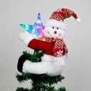 Snowman and Star Tree Topper with Lights Christmas Decorations,Unique Funny Xmas Plush Stuffed Snowflake Hat Snowman Hugger Decor and Battery Operated Colorful Star Tree Ornaments Red White