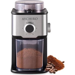 AYCHIRO Burr Coffee Grinder, Adjustable Coffee Bean Grinder Electric with 14 Grinding Settings,2-12 Cups for Espresso, Drip Coffee and French Press (Stainless Steel)