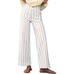 Womens Cropped Striped Jeans High Waisted Strechy Wide Leg Capri Jeans Straight Flare Ankle Denim Pants with Pockets (Large, Long White)