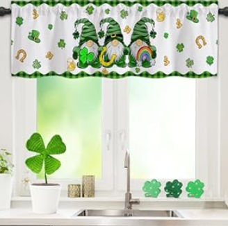 Nialnant Spring Window Curtain Valance for Living Room, Clover Gnome Valances for Windows Rod Pocket Curtain Valances, Kitchen Valance for Windows 54" W x 18" L, 1 Panel