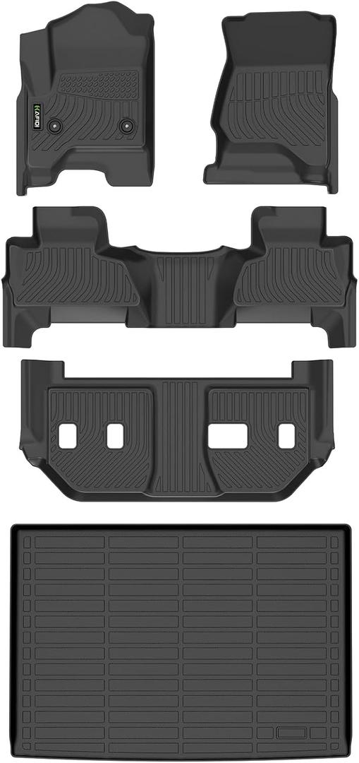 Floor Mats & Cargo Liner Custom for 2015-2020 Chevy Suburban/GMC Yukon XL (with 2nd Row Bench Seat) All Weather Protection TPE Floor Liners 1st& 2nd& 3rd Row Full Set Accessories-Black