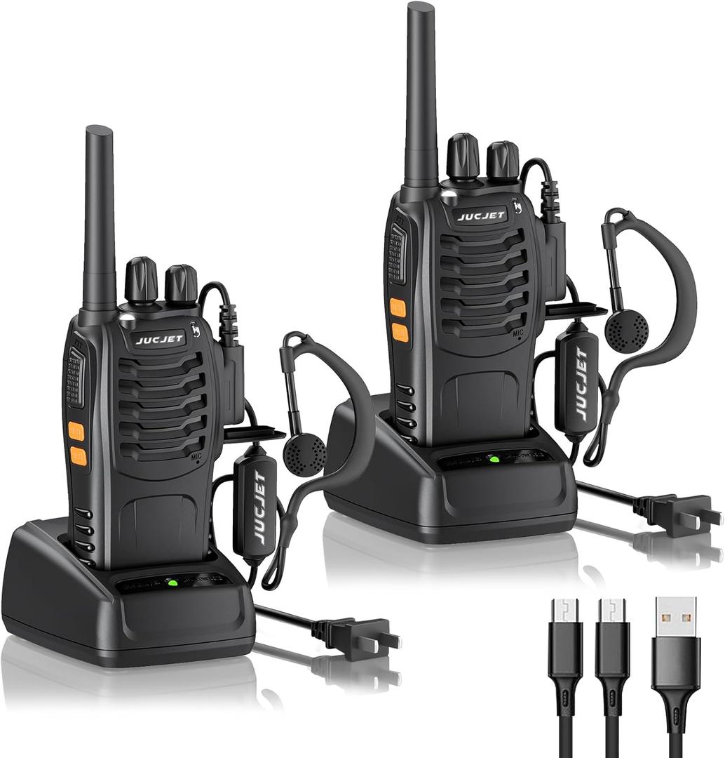 Walkie Talkies 16 Channel Two Way Radio with Original Earpieces, 2-Way Radios UHF Handheld Transceiver Walky Talky, with 2-in-1 Type-C Charging Cable & Charging Station2 Pack