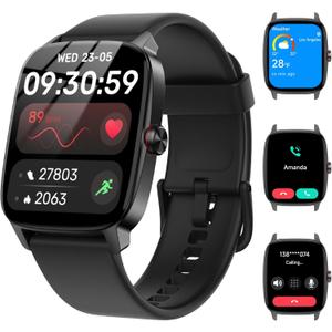 Smart Watch for Men Women with Bluetooth Call & AI Voice, 1.85" HD Fitness Tracker with Heart Rate SpO2 Sleep Monitor, 100+ Sports Modes, Mini Games, IP68 Waterproof Smartwatch for Android iOS Phones (Black)