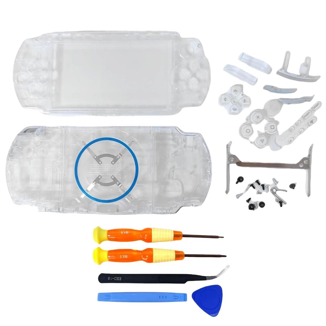 Replacement Full Housing Shell Cover Faceplate Case with Buttons Screws Set for Sony PSP 3000 Console (Transparent White)