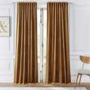 Timeper Gold Brown Pleat Back Tab Velvet Curtains W52 x L84 inches 2 Panels, Room Darkening Solid Home Decor Curtains for Bedroom Living Dining Room Thermal Insulated Luxury Super Soft Window Drapes