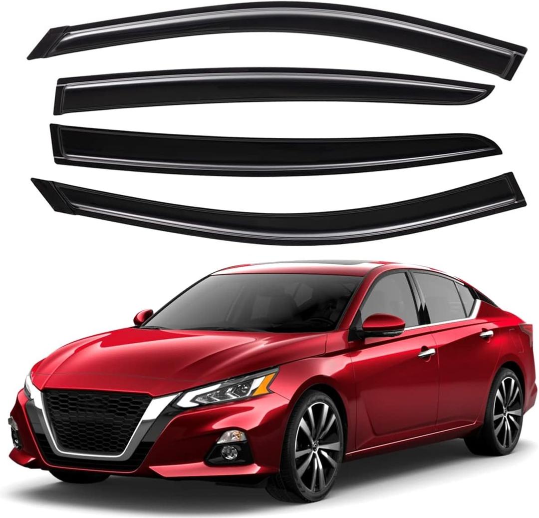 Lightronic Extra Durable Outside-Mount Auto Vent Window Visor, Fits 2019-2025 Nissan Altima, UV Protection Rain Guard, Original Wind Deflector, No-Drill Easy Install, Dark Smoke, 4-Pcs