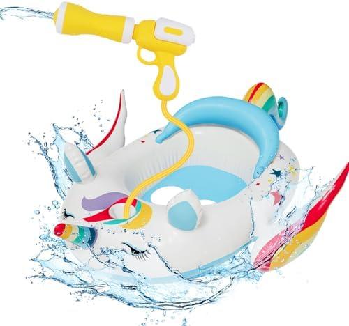 Coumy Kids Inflatable Pool Float with Integrated Squirt Gun,Fun Ride,on Float for Toddlers(Ages 3-8), Exciting Swimming Pool Toy for Boys and Girls
