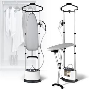 Standing Garment Steamer, 1500W Upgraded Steamer for Clothes Rapid Heats in 25s for 1 Hour Steam, 1.6L Water Tank, Self-Cleaning, Dual-Protection Tech, Ironing Board, Hanger, Gloves (Black)